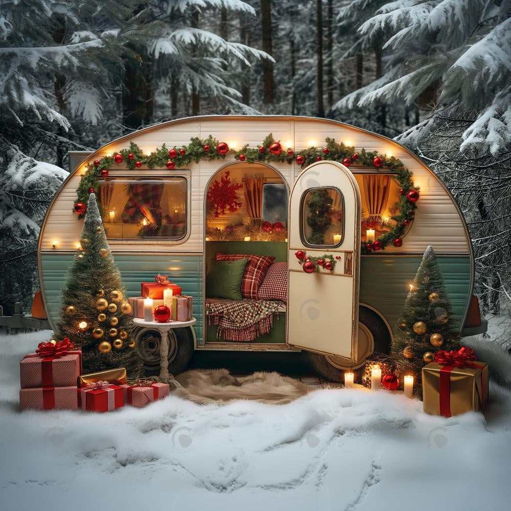 Allenjoy Green And White Camping Car Photography Backdrop Gbsx-00374