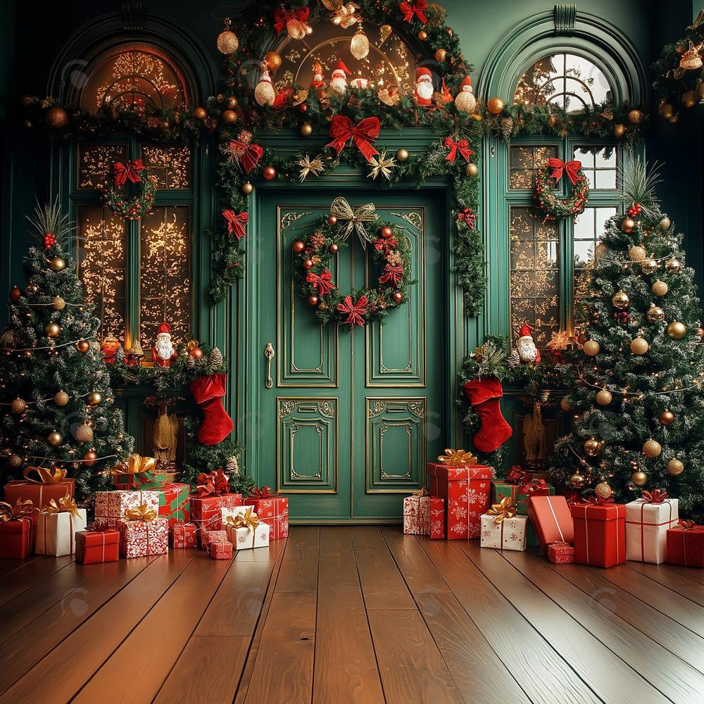 Allenjoy Green Christmas Beautiful Shops And Gifts Photography Backdrop Gbsx-01104