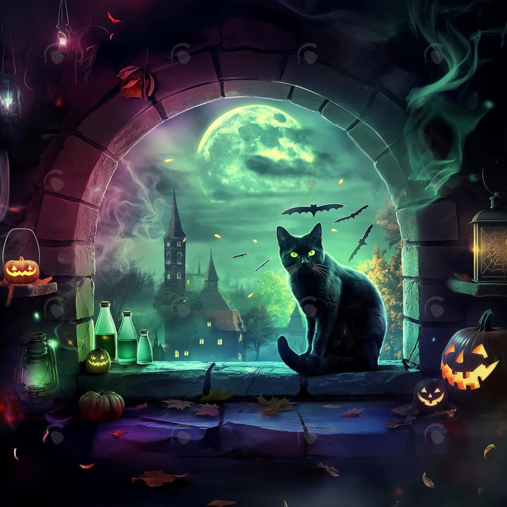 Allenjoy Halloween Dark Stone Arched Window Photography Backdrop Gbsx-00625