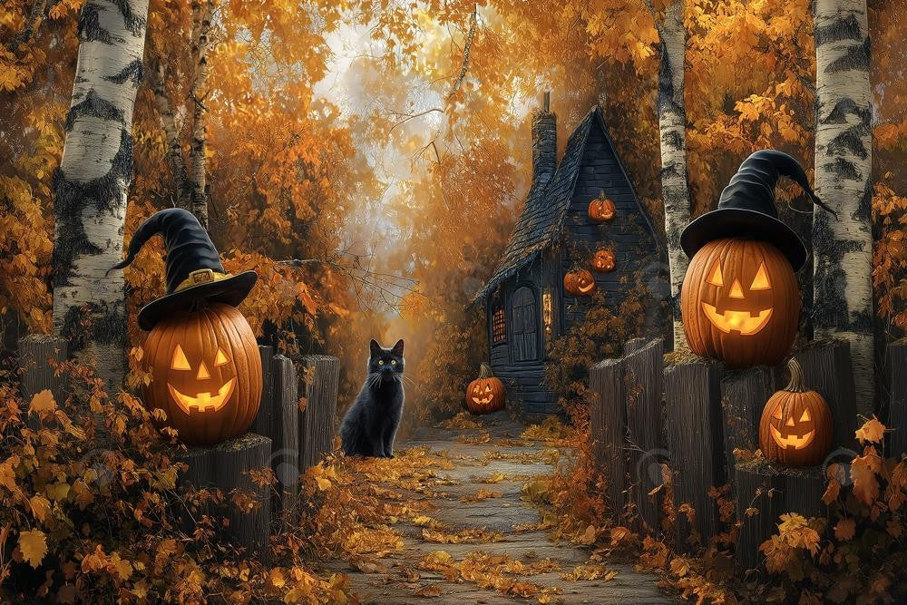 Allenjoy Halloween Forest Witch Cottage Photography Backdrop Gbsx-01206