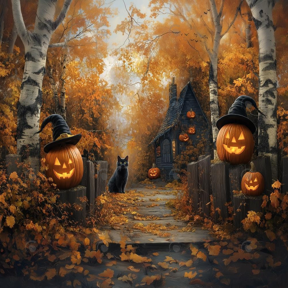 Allenjoy Halloween Forest Witch Cottage Photography Backdrop Gbsx-01206