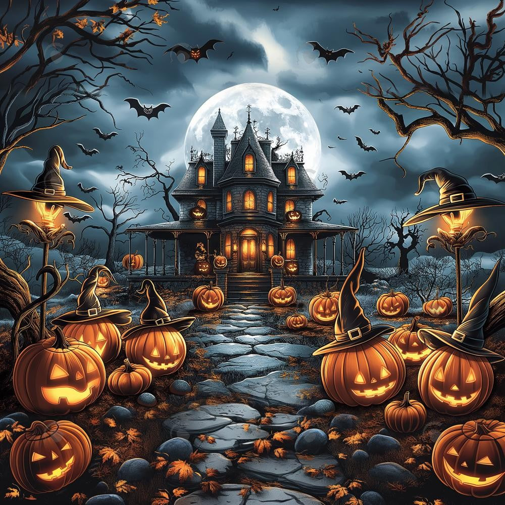 Allenjoy Halloween Haunted House Forest Photography Backdrop Gbsx-00816