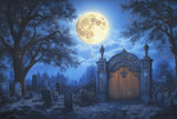 Allenjoy Halloween Night Cemetery Tombstone Photography Backdrop Gbsx-01038