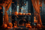 Allenjoy Halloween Pumpkin Black Fireplace Photography Backdrop Gbsx-00761