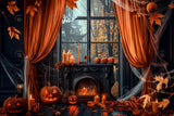 Allenjoy Halloween Pumpkin Black Fireplace Photography Backdrop Gbsx-00762