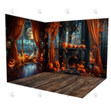 Allenjoy Halloween Pumpkin Black Fireplace Room Set Backdrop Gbsx-00763&Gbsx-00761&Ym8G-B0505