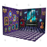 Allenjoy Halloween Purple Haunted House Room Set Backdrop Gbsx-00240&Ym8K-A7776&Ym8G-B0506