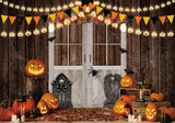 Allenjoy Halloween Wooden White Door Photography Backdrop GBSX-00173