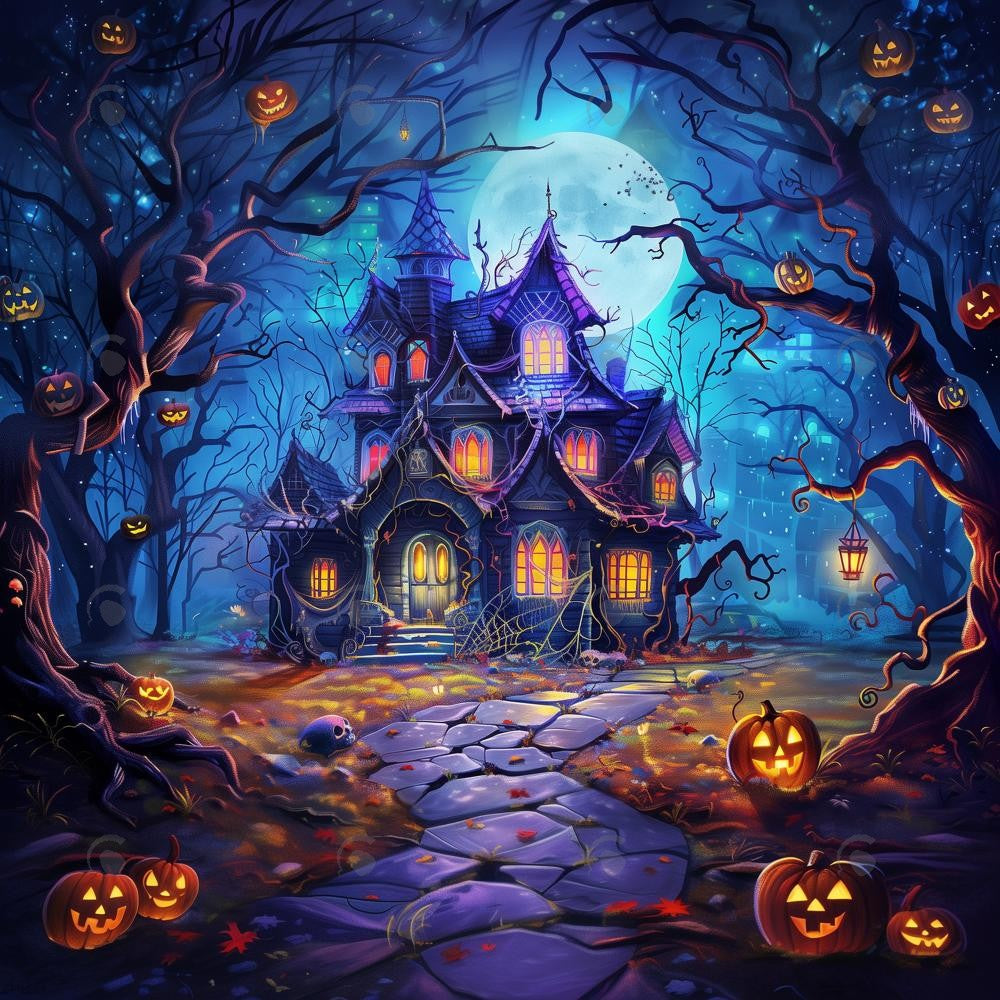 Allenjoy Haunted Forest Glowing Castle  Photography Backdrop Gbsx-00555