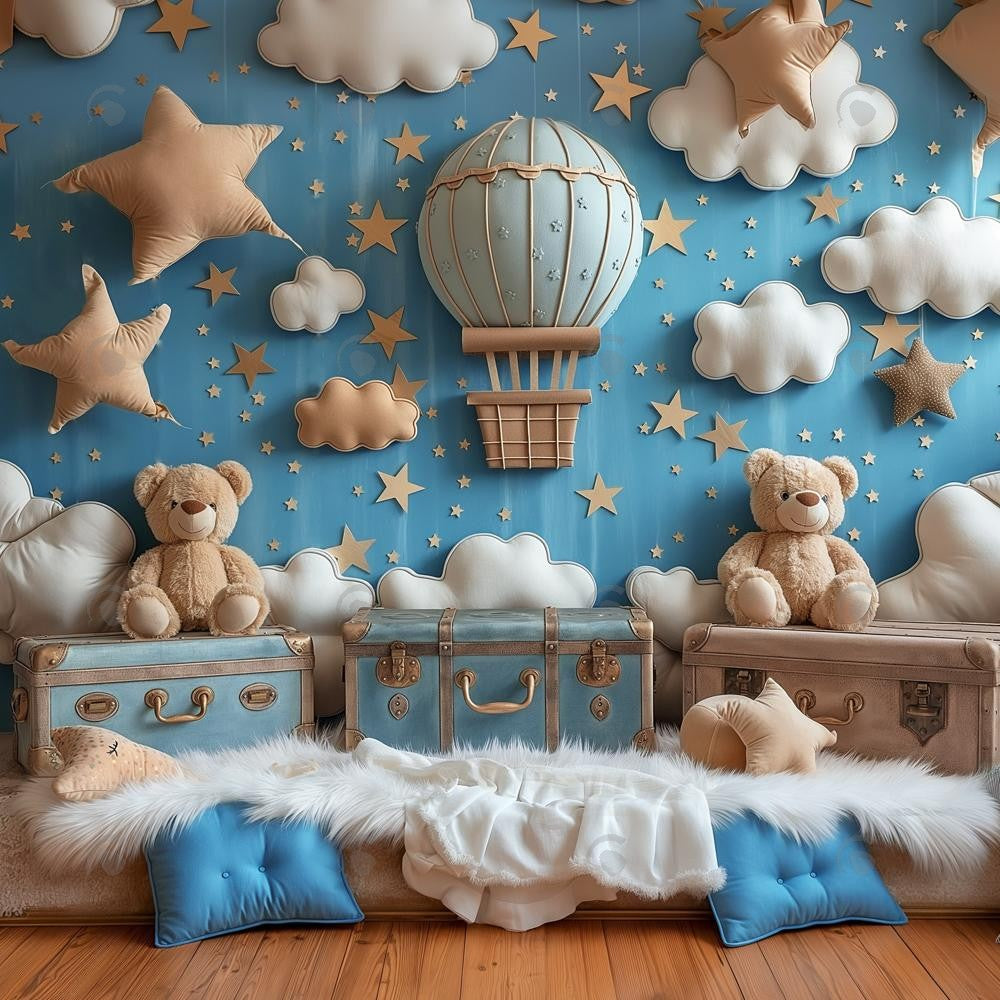 Allenjoy Hot Air Balloon Teddy Bear Photography Backdrop Gbsx-00371