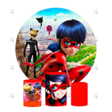 Allenjoy Miraculous Ladybug And Cat Noir Birthday Party Decoration Round Circle Backdrop Cover Plinth Cylinder Pedestal Cloth Cover