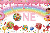 Allenjoy Lollipop Donut One Birthday Decoration Backdrop