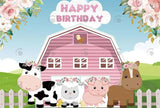 Allenjoy Pink Farm Theme Happy Birthday Backdrop