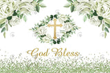 Allenjoy Green Glitter Flora God Bless Baby Shower Backdrop