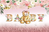 Allenjoy Rose Gold Flora Teddy Bear Baby Shower Backdrop