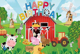 Allenjoy Green Grass Red Farm Happy Birthday Backdrop