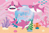 Allenjoy Pink Shark Birthday Party Backdrop