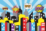 Allenjoy Colorful City Supper Hero Happy Birthday Backdrop