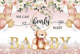 Allenjoy Flora Rose Gold Teddy Bear Baby Shower Backdrop