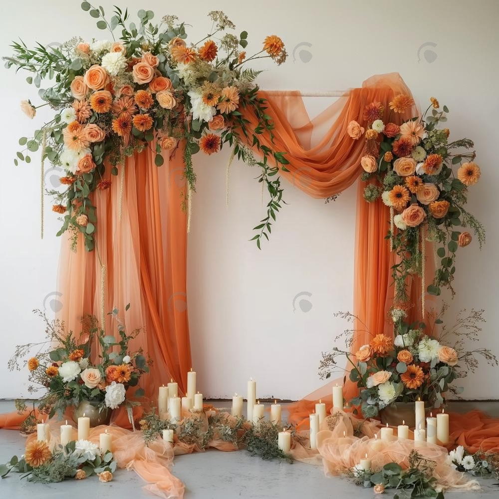 Allenjoy Orange Floral Arch Curtain Photography Backdrop GBSX-00032