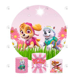 Allenjoy Paw Patrol Pink Birthday Party Decoration Round Circle Backdrop Cover Plinth Cylinder Pedestal Cloth Cover