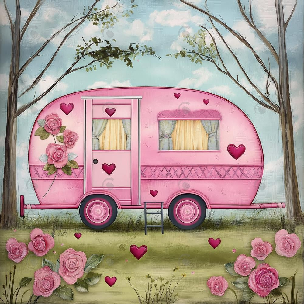 Allenjoy Pink Vintage Camper Photography Backdrop Gbsx-01395