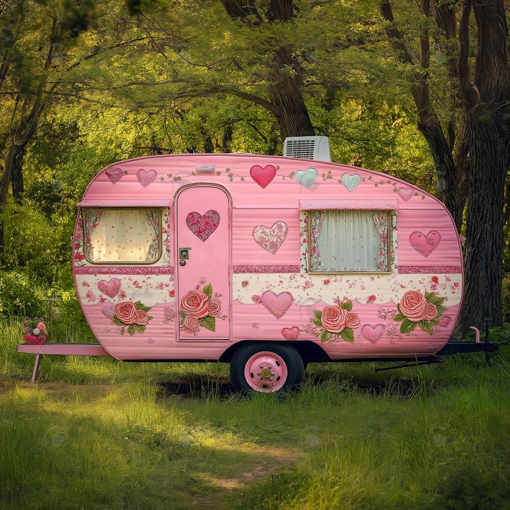 Allenjoy Pink Vintage Camper Photography Backdrop Gbsx-01396