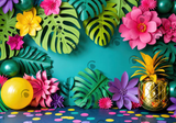 Tropical Paper Leaves & Flowers Backdrop