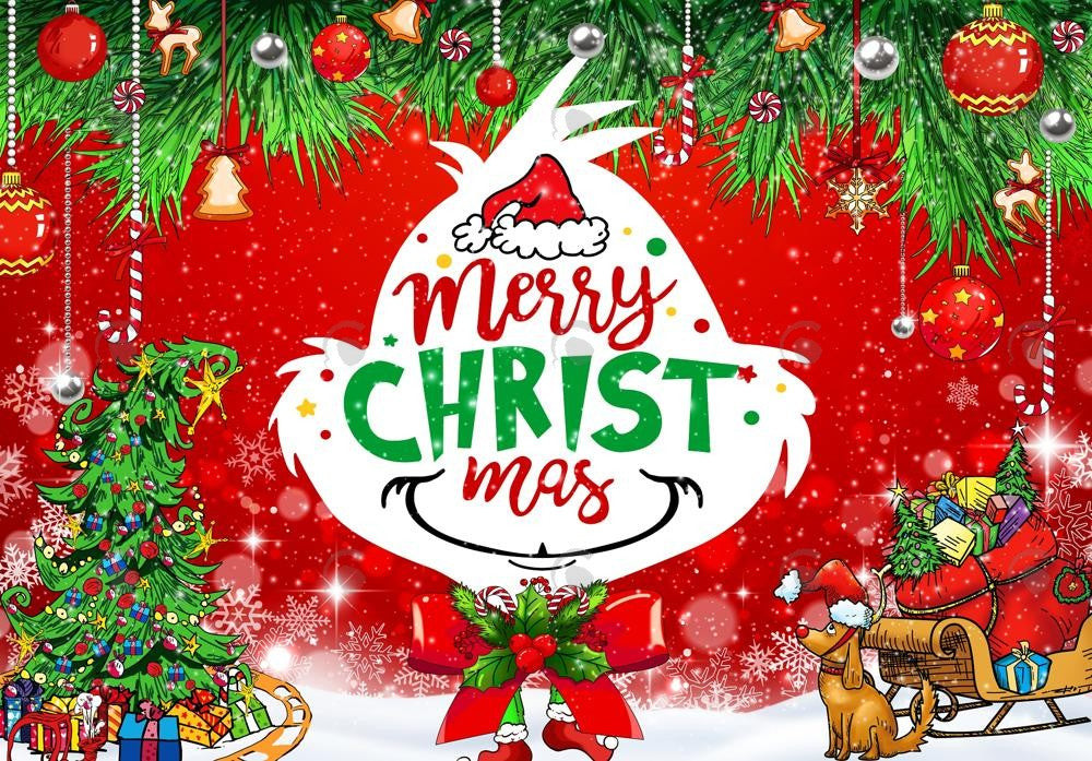 Allenjoy Red And Green Merry Grinchmas Birthday Photography Backdrop Gbsx-01080