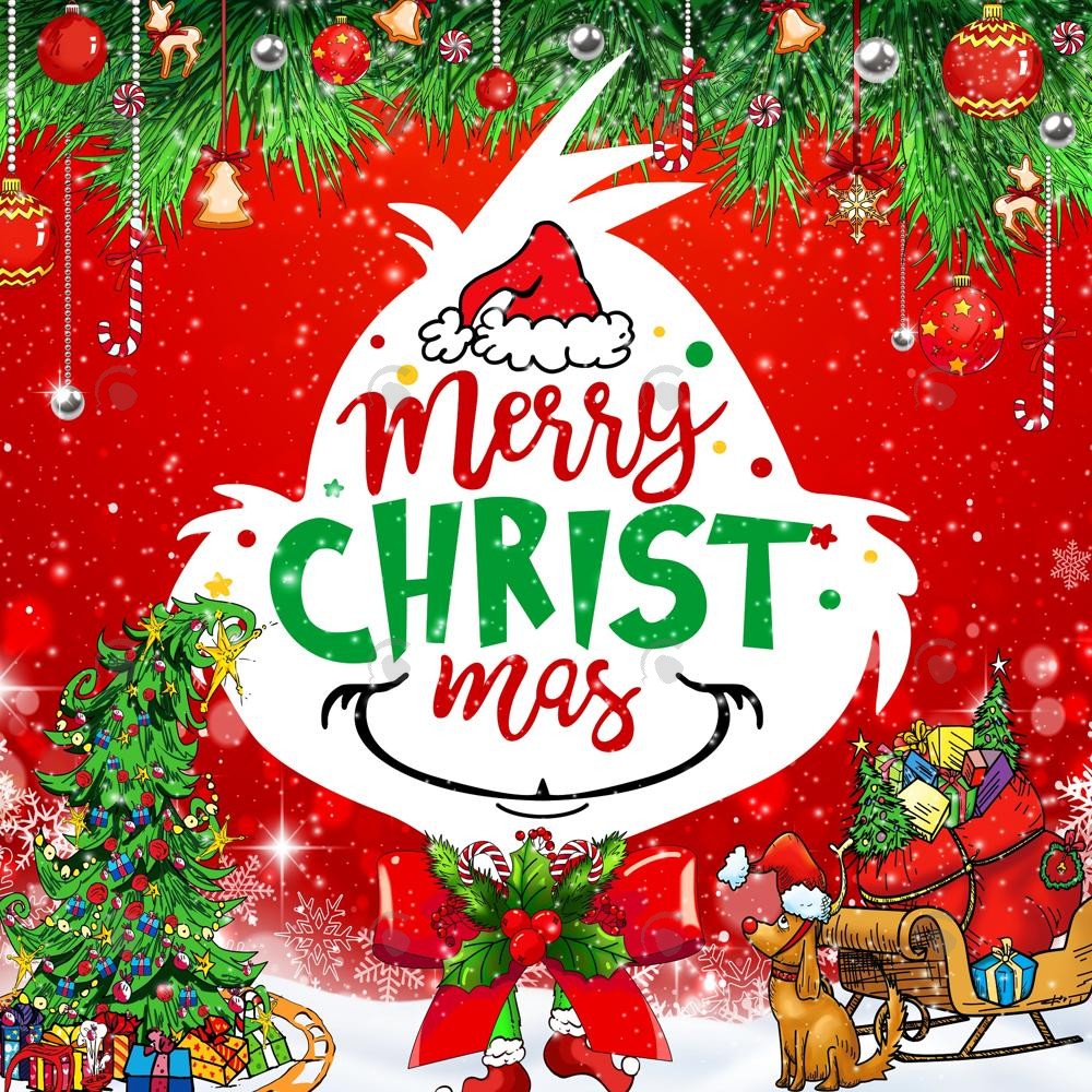 Allenjoy Red And Green Merry Grinchmas Birthday Photography Backdrop Gbsx-01080