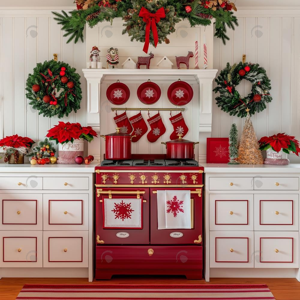 Allenjoy Red And White Christmas Kitchen Photography Backdrop Gbsx-00912