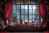 Allenjoy Red Christmas Window Curtain Photography Backdrop GBSX-00149