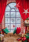 Allenjoy Red Christmas Window Curtain Photography Backdrop Gbsx-00826