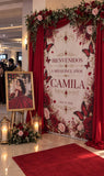 Personalized Quinceañera Rose Party Backdrop – Red Floral Fabric Backdrop (Backdrop Only)