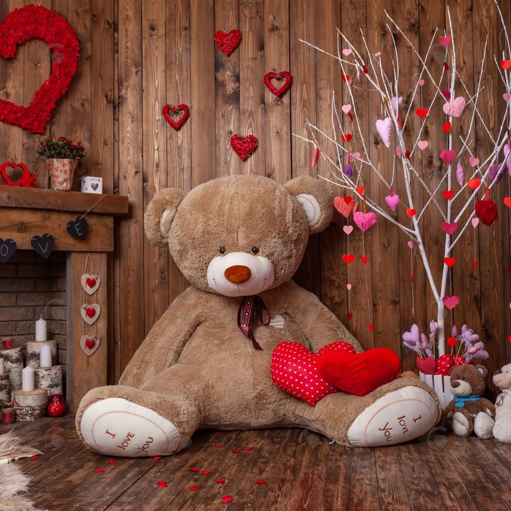 Allenjoy Romantic Valentine Room Fireplace Teddy Bear Photography Backdrop Gbsx-01233