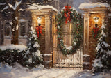 Snowy Christmas Gate Photography Backdrop