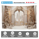 Allenjoy Winter Christmas White Door Yard Photography Backdrop Porch Wreath Xmas Tree Photo Background