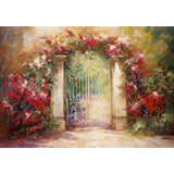 Allenjoy Oil Painting Art Photography Backdrop Decorative Flowers Garden Gate Photo Background
