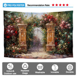 Allenjoy Garden Gate Photography Backdrop Oil Painting Art Decorative Flowers Photoshoot Booth Background Props