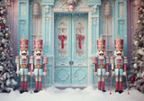 Blue Christmas Door Nutcracker Storefront Backdrop