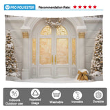 Allenjoy Winter Christmas White Door Yard Photography Backdrop Snow Festive Tree Wreath Decoration Photoshoot Booth Background Props