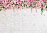 White Brick Wall Flowers Photography Backdrop