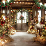 Allenjoy Santa Village Reindeer Stable Photography Backdrop GBSX-00001