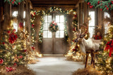 Allenjoy Santa Village Reindeer Stable Photography Backdrop GBSX-00001