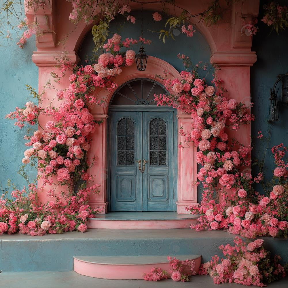 Allenjoy Spring Arched Flower Door Photography Backdrop Gbsx-01394