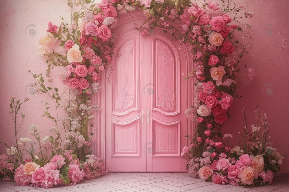 Allenjoy Spring Pretty Pink Flower Door Photography Backdrop Gbsx-01345
