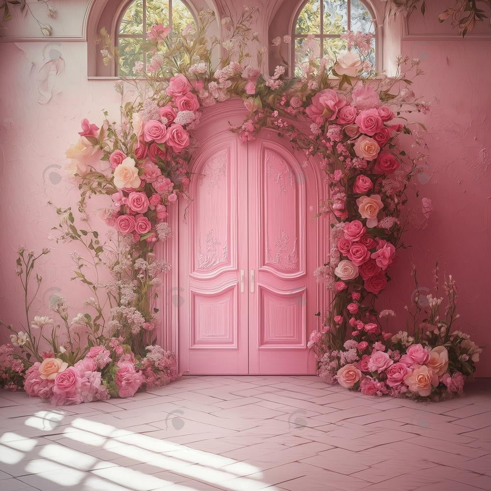 Allenjoy Spring Pretty Pink Flower Door Photography Backdrop Gbsx-01345