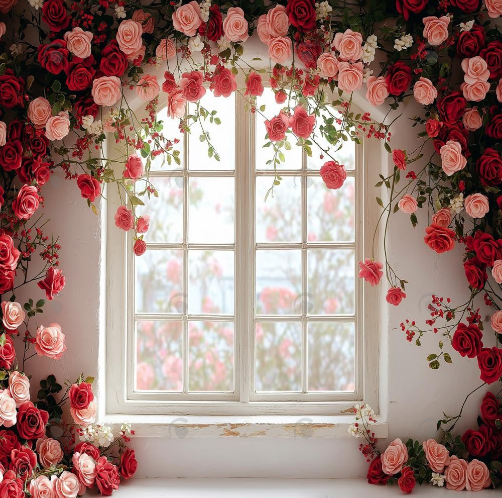 Allenjoy Spring Valentine Flower Window Wall Photography Backdrop Gbsx-01313