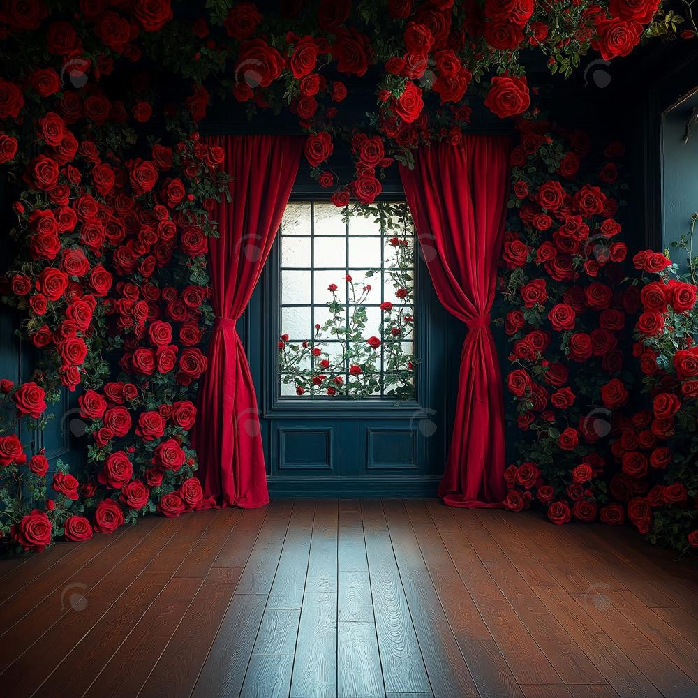 Allenjoy Spring Valentine Red Flower Window Photography Backdrop Gbsx-01383