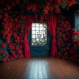Allenjoy Spring Valentine Red Flower Window Photography Backdrop Gbsx-01383